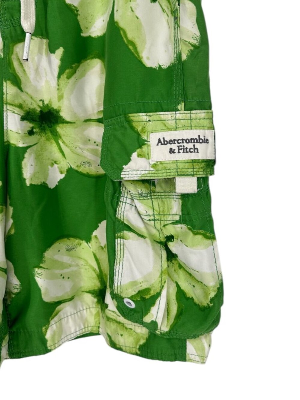 🌴 Abercrombie & Fitch Green Tropical Floral Cargo Swim Trunks L 🌴 - Picture 8 of 9